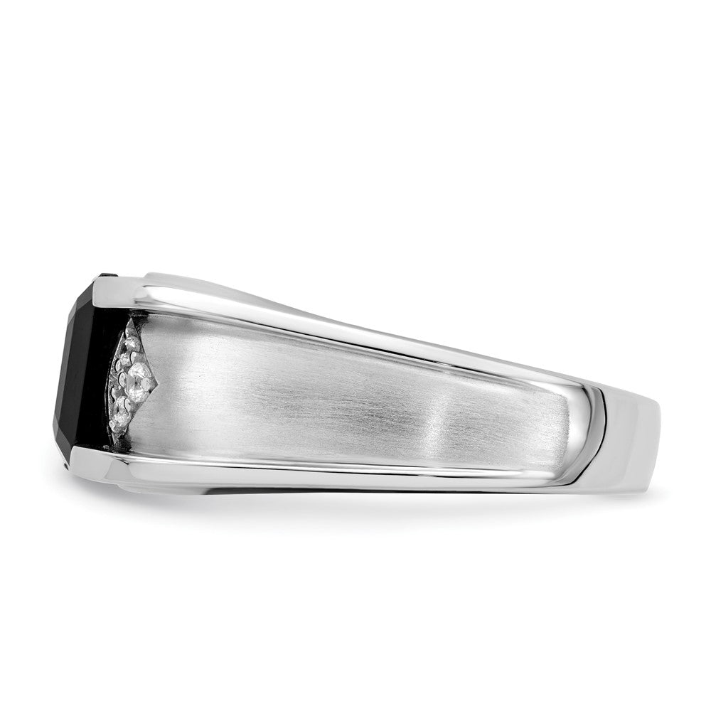 14k White Gold Onyx and Real Diamond Mens Ring