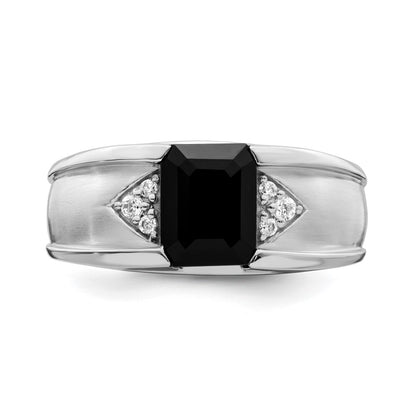 14k White Gold Onyx and Real Diamond Mens Ring