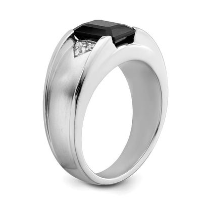 14k White Gold Onyx and Real Diamond Mens Ring