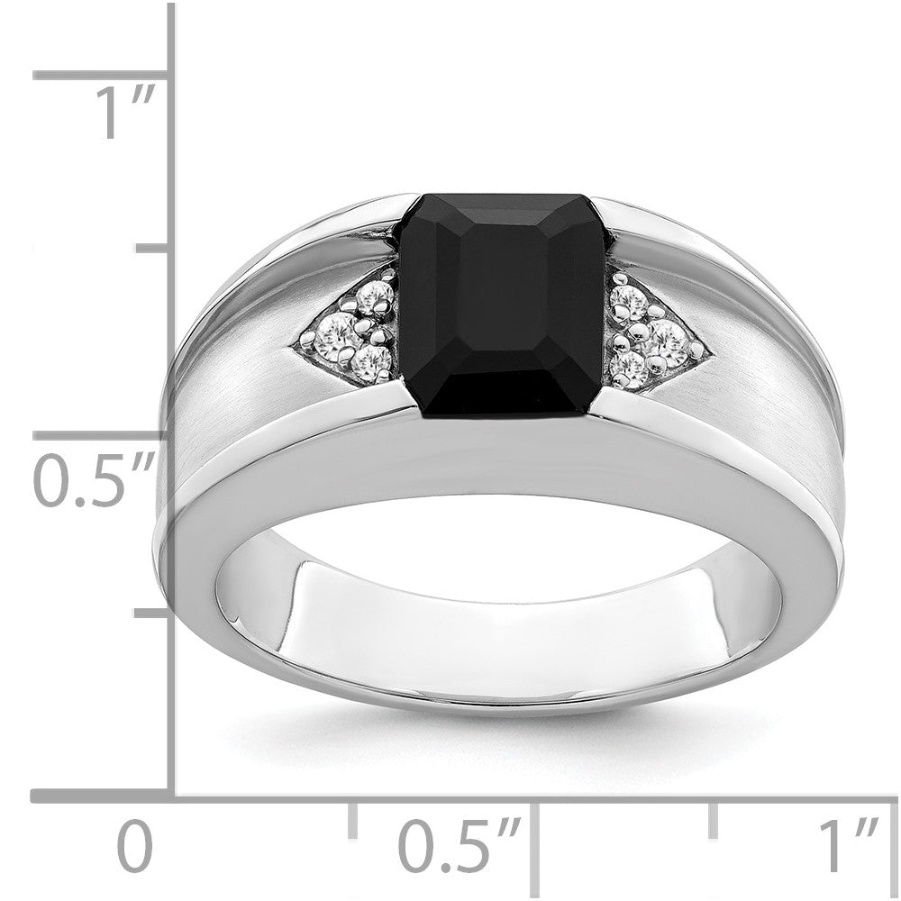 14k White Gold Onyx and Real Diamond Mens Ring