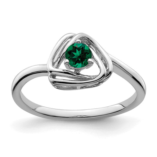 Solid 14k White Gold Created Simulated Emerald Triangle Ring