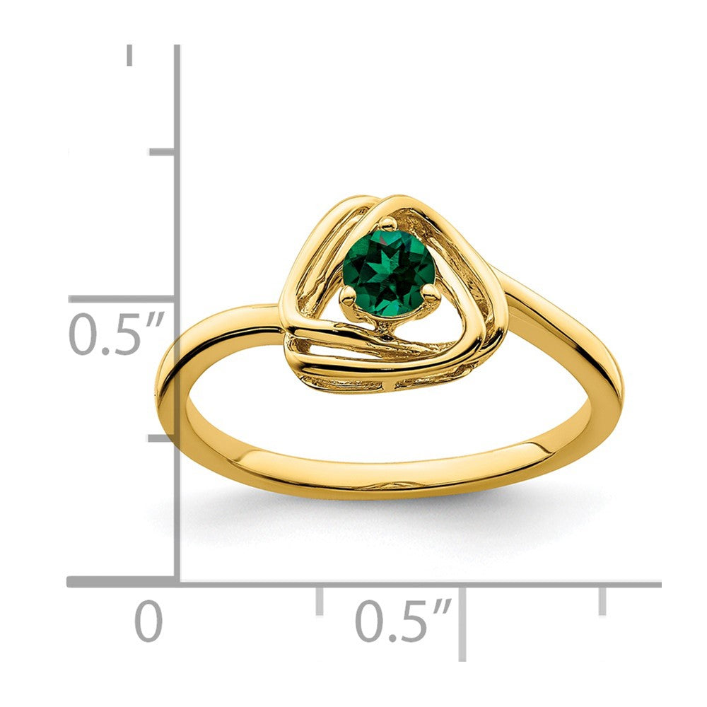 Solid 14k Yellow Gold Created Simulated Emerald Triangle Ring