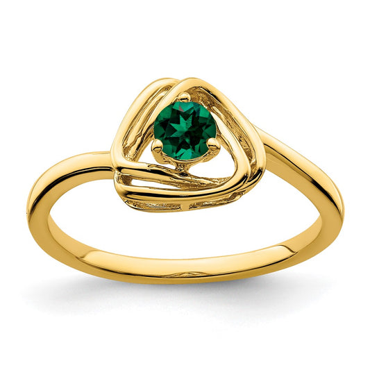Solid 14k Yellow Gold Created Simulated Emerald Triangle Ring
