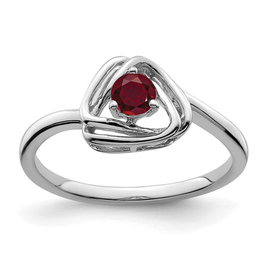 Solid 14k White Gold Created Simulated Ruby Triangle Ring