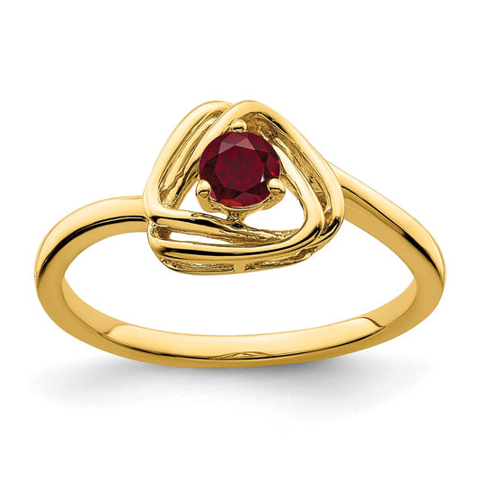 Solid 14k Yellow Gold Created Simulated Ruby Triangle Ring