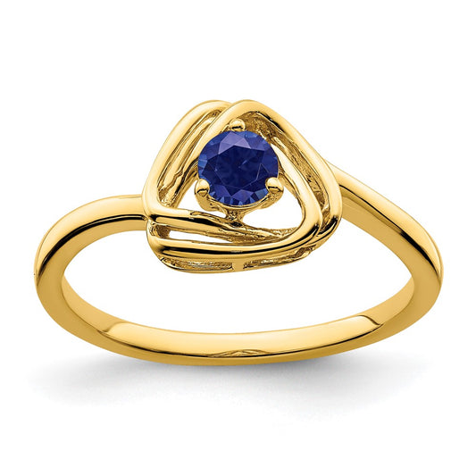 Solid 14k Yellow Gold Created Simulated Sapphire Triangle Ring