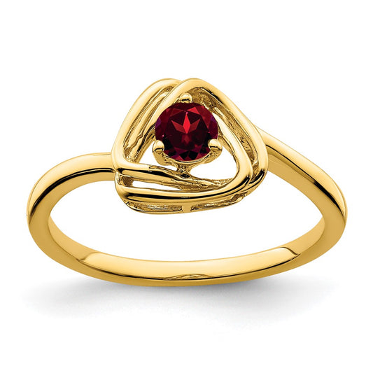 14K Yellow Gold Garnet Triangle Ring