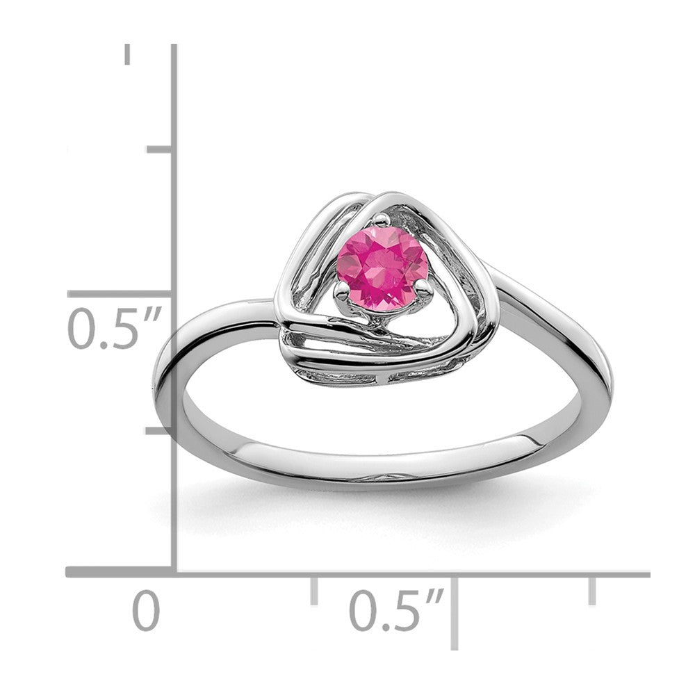 Solid 14k White Gold Simulated Pink Tourmaline Triangle Ring