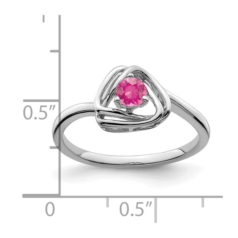 Solid 14k White Gold Simulated Pink Tourmaline Triangle Ring