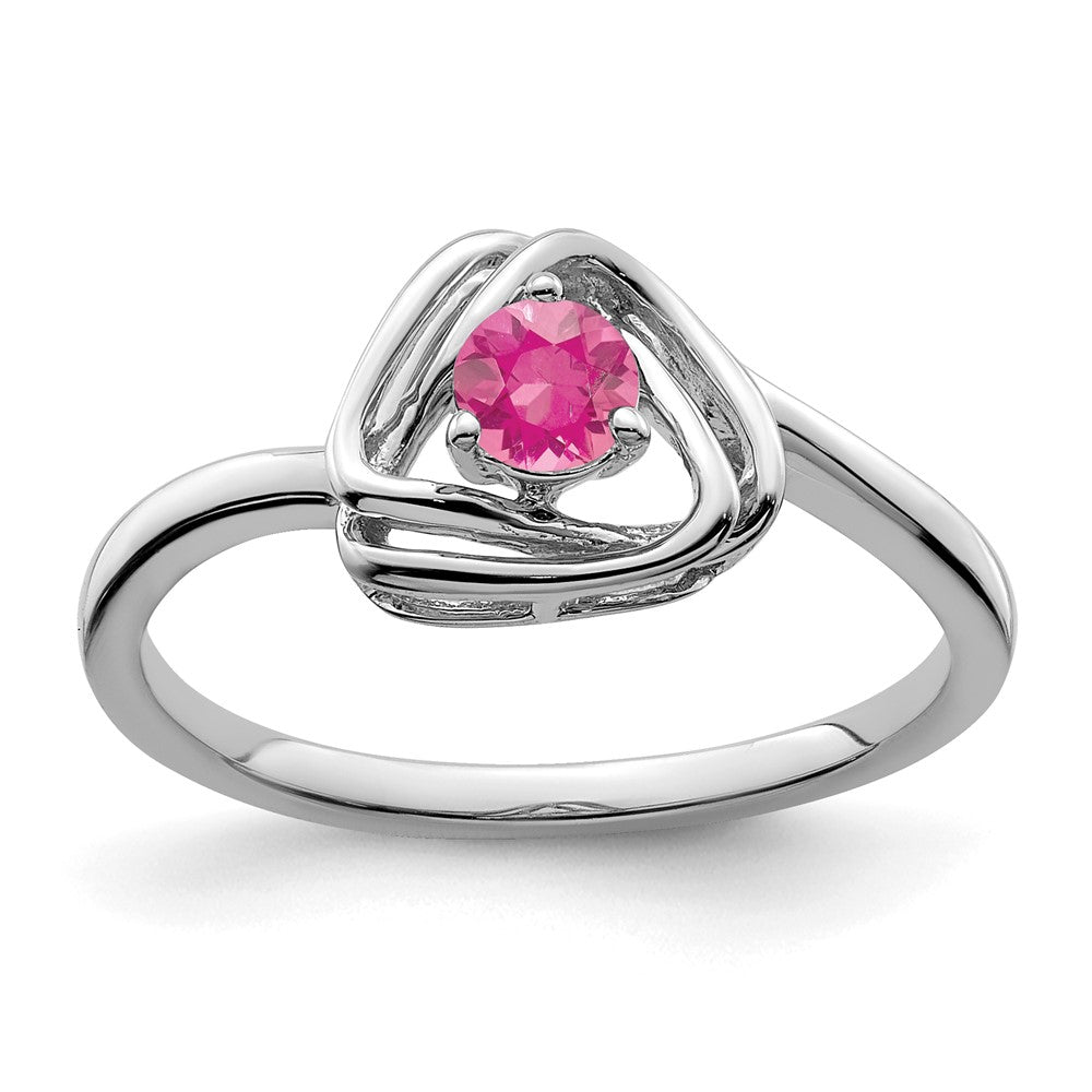 Solid 14k White Gold Simulated Pink Tourmaline Triangle Ring