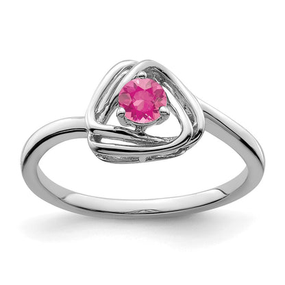 Solid 14k White Gold Simulated Pink Tourmaline Triangle Ring