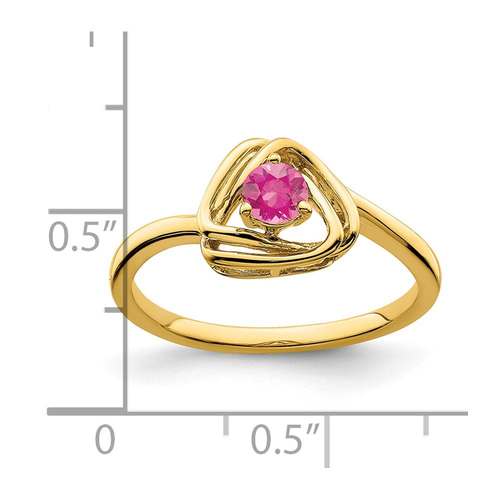 Solid 14k Yellow Gold Simulated Pink Tourmaline Triangle Ring