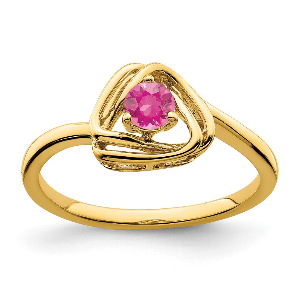 Solid 14k Yellow Gold Simulated Pink Tourmaline Triangle Ring