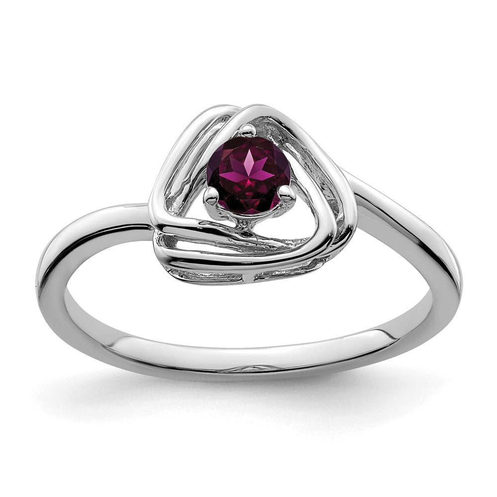 Solid 14k White Gold Rhodolite Simulated Garnet Triangle Ring