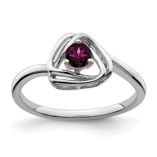 Solid 14k White Gold Rhodolite Simulated Garnet Triangle Ring