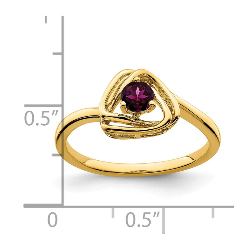 Solid 14k Yellow Gold Rhodolite Simulated Garnet Triangle Ring