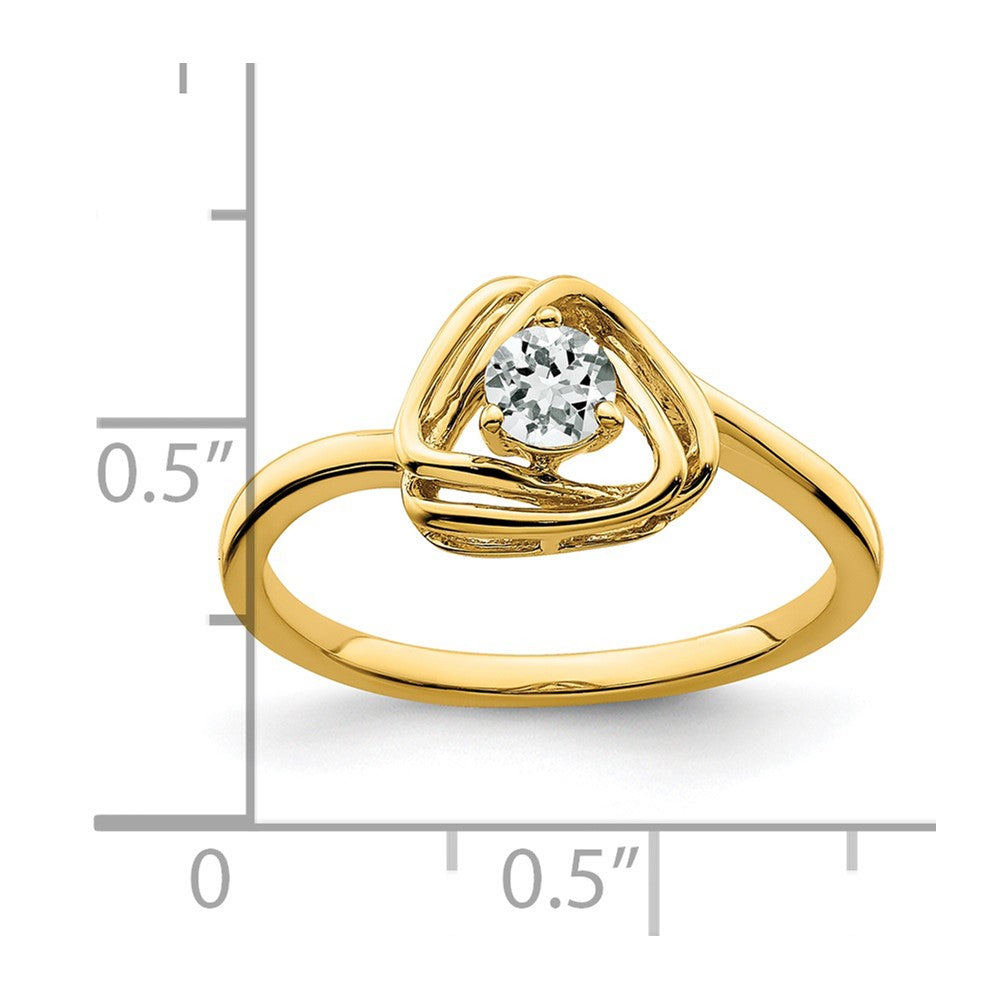 Solid 14k Yellow Gold Simulated White Topaz Triangle Ring