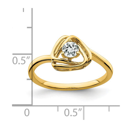 Solid 14k Yellow Gold Simulated White Topaz Triangle Ring