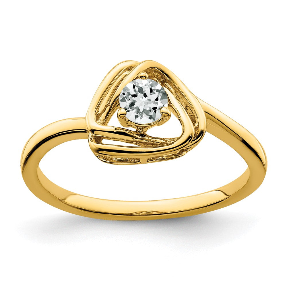 Solid 14k Yellow Gold Simulated White Topaz Triangle Ring