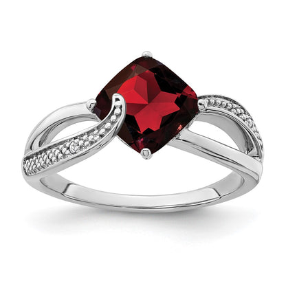 Sterling Silver Garnet and Diamond Ring