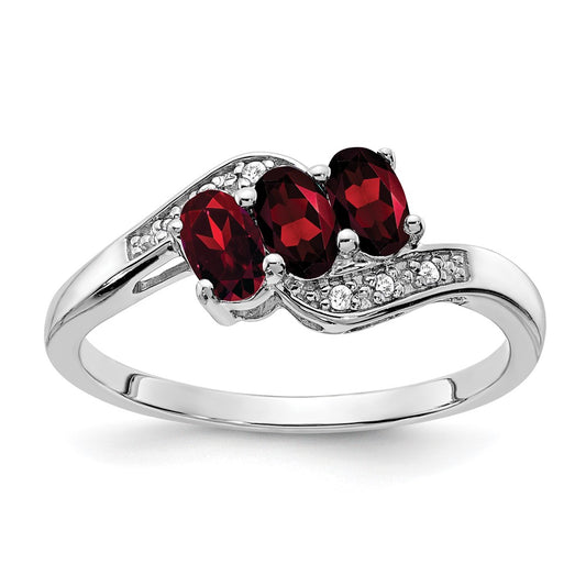 Sterling Silver Garnet and Diamond Ring