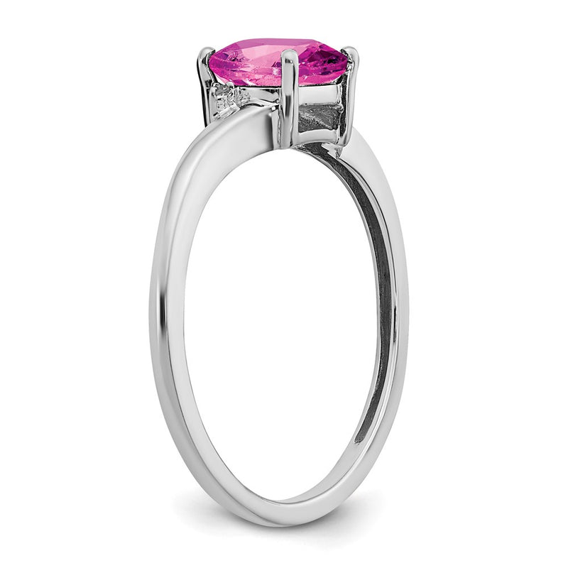 Sterling Silver Created Pink Sapphire and Diamond Ring