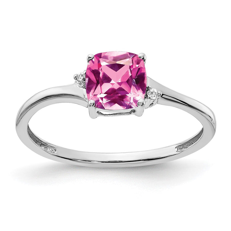 Sterling Silver Created Pink Sapphire and Diamond Ring