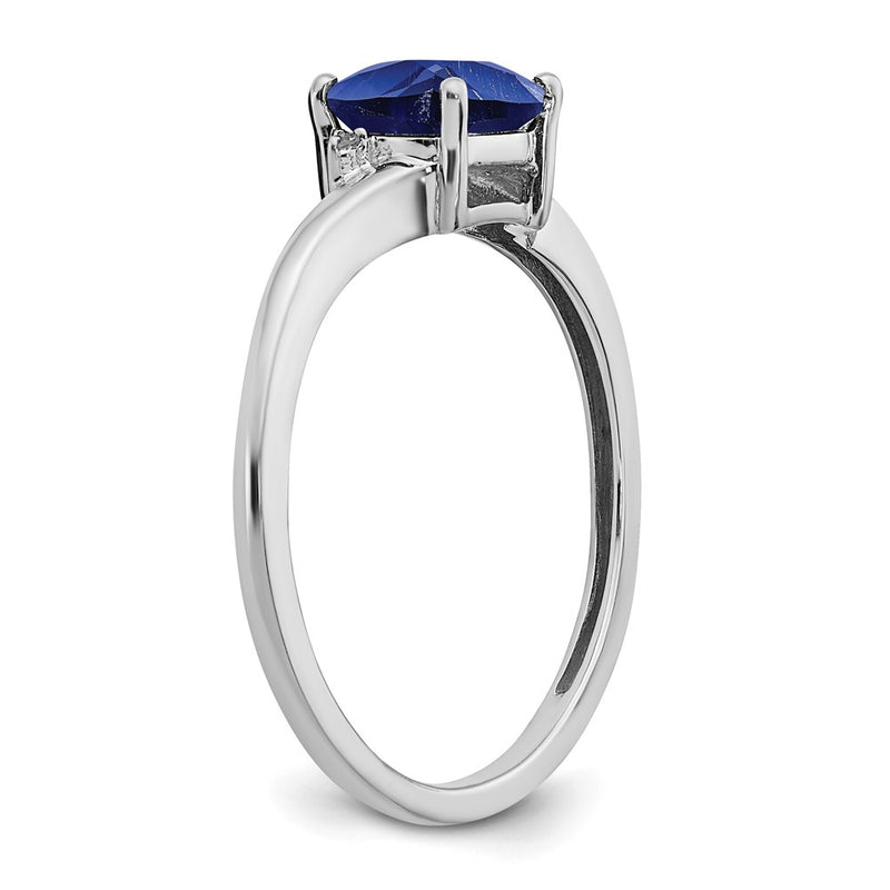 Sterling Silver Created Sapphire and Diamond Ring