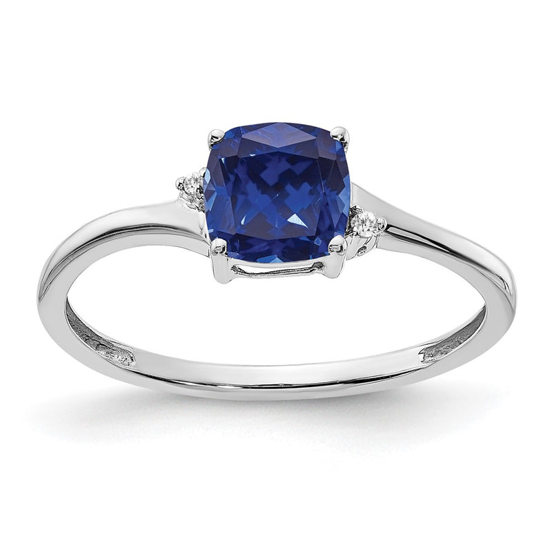 Sterling Silver Created Sapphire and Diamond Ring