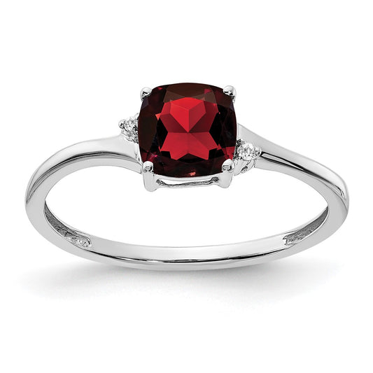 Sterling Silver Garnet and Diamond Ring
