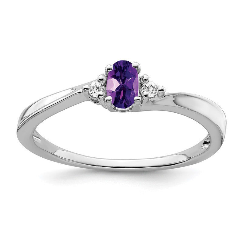 14k White Gold Amethyst and Real Diamond Ring
