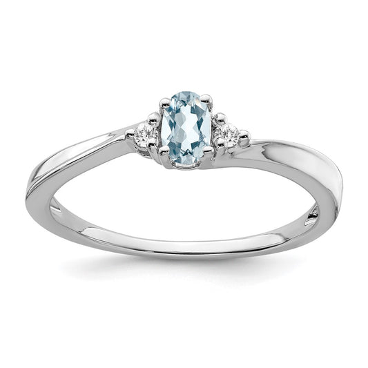Solid 14k White Gold Simulated Aquamarine and CZ Ring