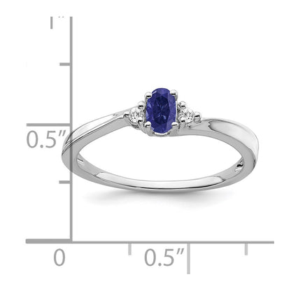14k White Gold Created Sapphire and Real Diamond Ring