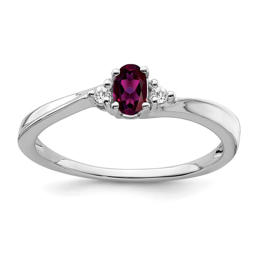 Solid 14k White Gold Rhodolite Simulated Garnet and CZ Ring