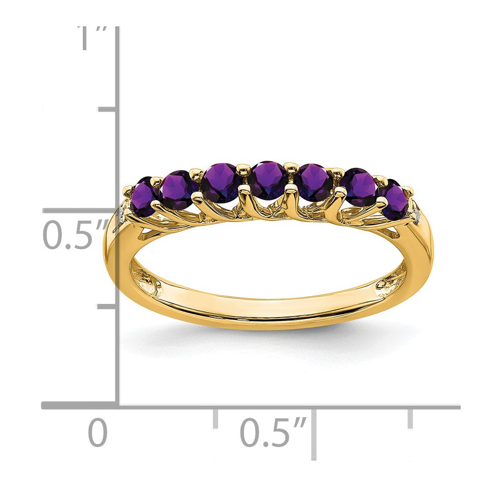14K Yellow Gold Amethyst and Real Diamond 7-stone Ring