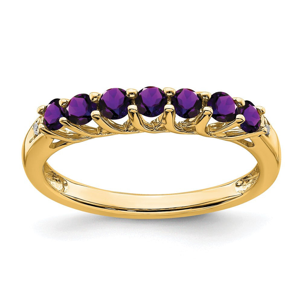 14K Yellow Gold Amethyst and Real Diamond 7-stone Ring