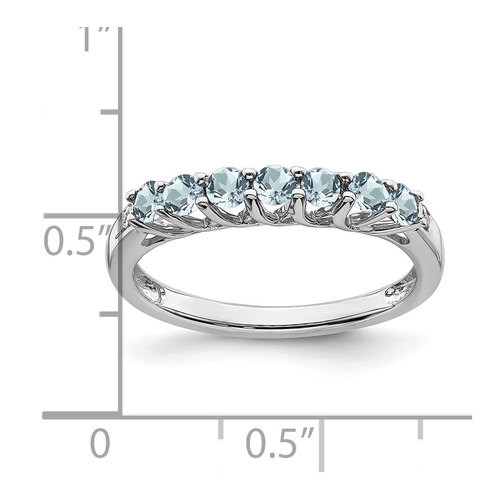 Solid 14k White Gold Simulated Aquamarine and CZ 7-stone Ring