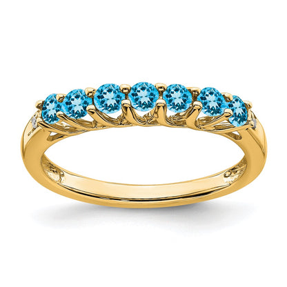 14K Yellow Gold Blue Topaz and Real Diamond 7-stone Ring