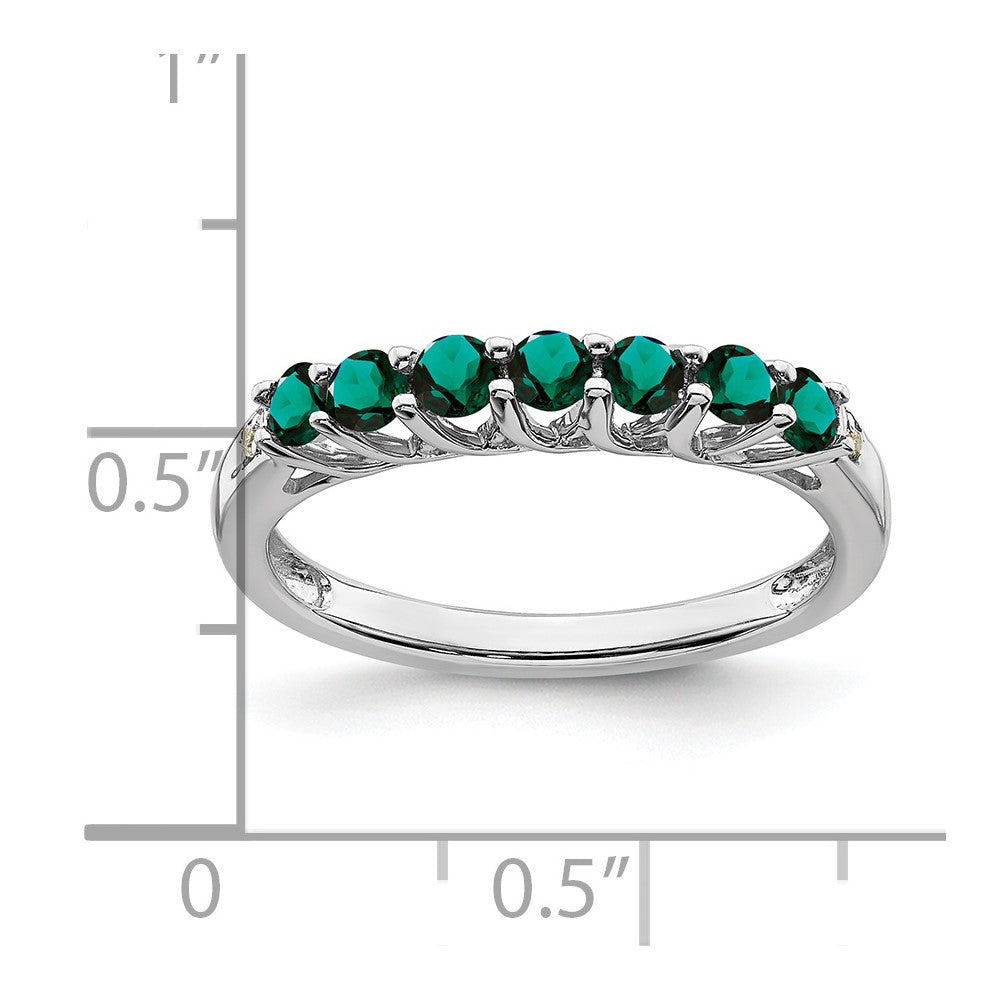 14k White Gold Created Alexandrite and Real Diamond 7-stone Ring