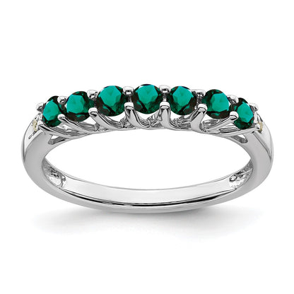 14k White Gold Created Alexandrite and Real Diamond 7-stone Ring