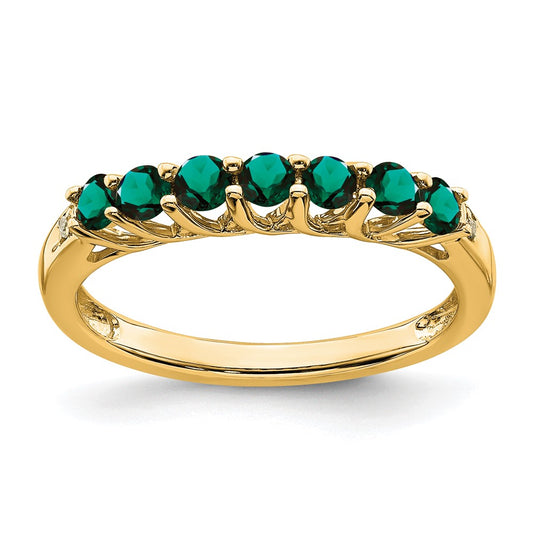 14K Yellow Gold Created Alexandrite and Real Diamond 7-stone Ring