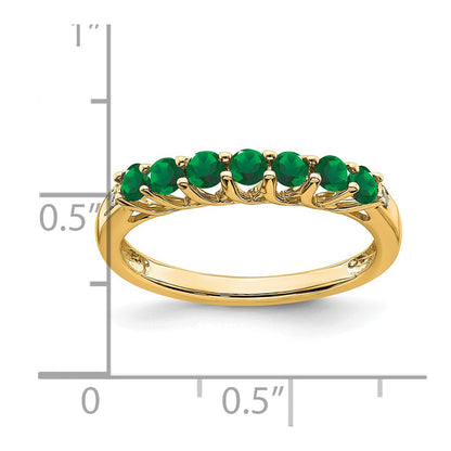 14K Yellow Gold Created Emerald and Real Diamond 7-stone Ring