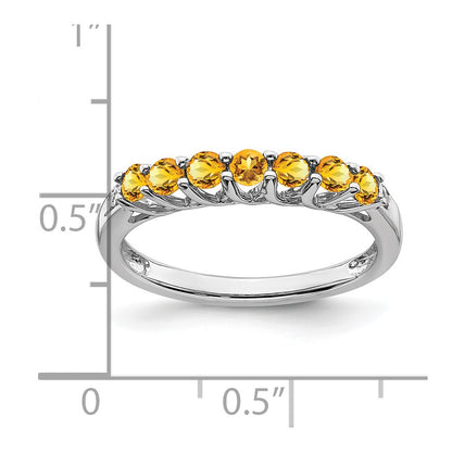 14k White Gold Citrine and Real Diamond 7-stone Ring