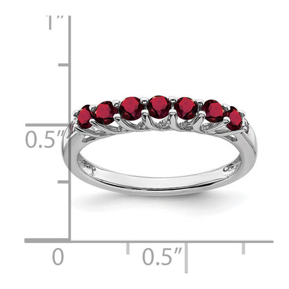14k White Gold Created Ruby and Real Diamond 7-stone Ring