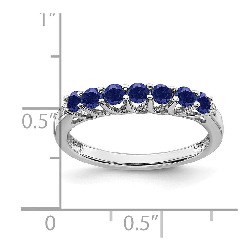 14k White Gold Created Sapphire and Real Diamond 7-stone Ring