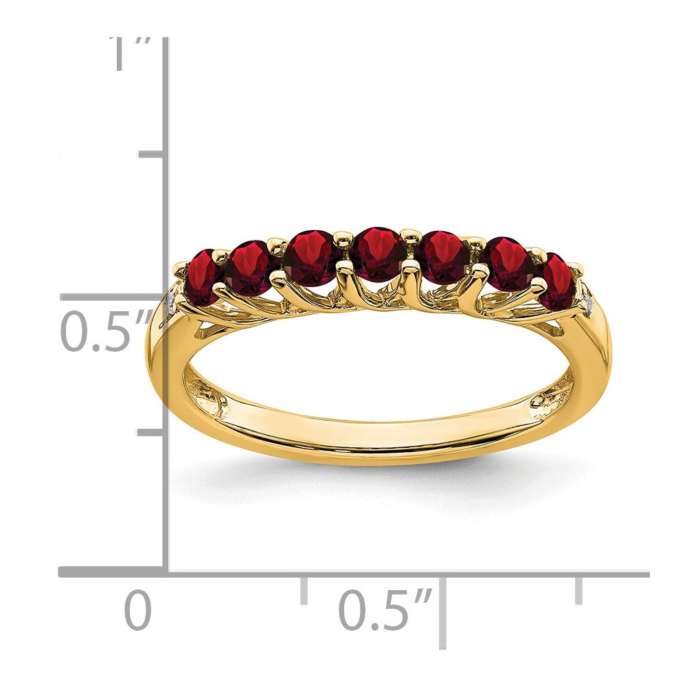 14K Yellow Gold Garnet and Real Diamond 7-stone Ring