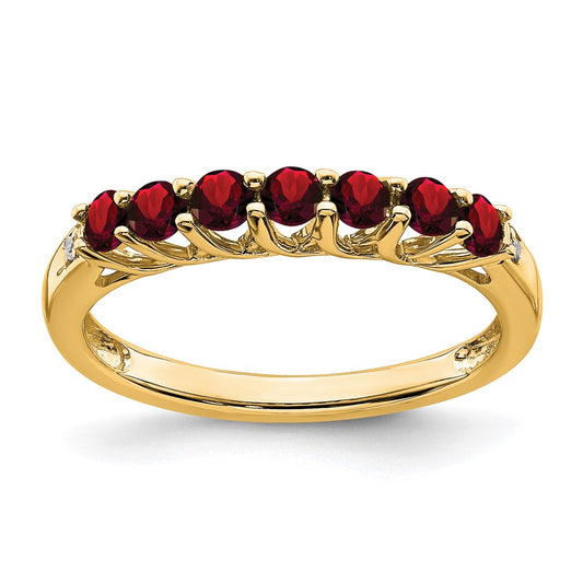 14K Yellow Gold Garnet and Real Diamond 7-stone Ring