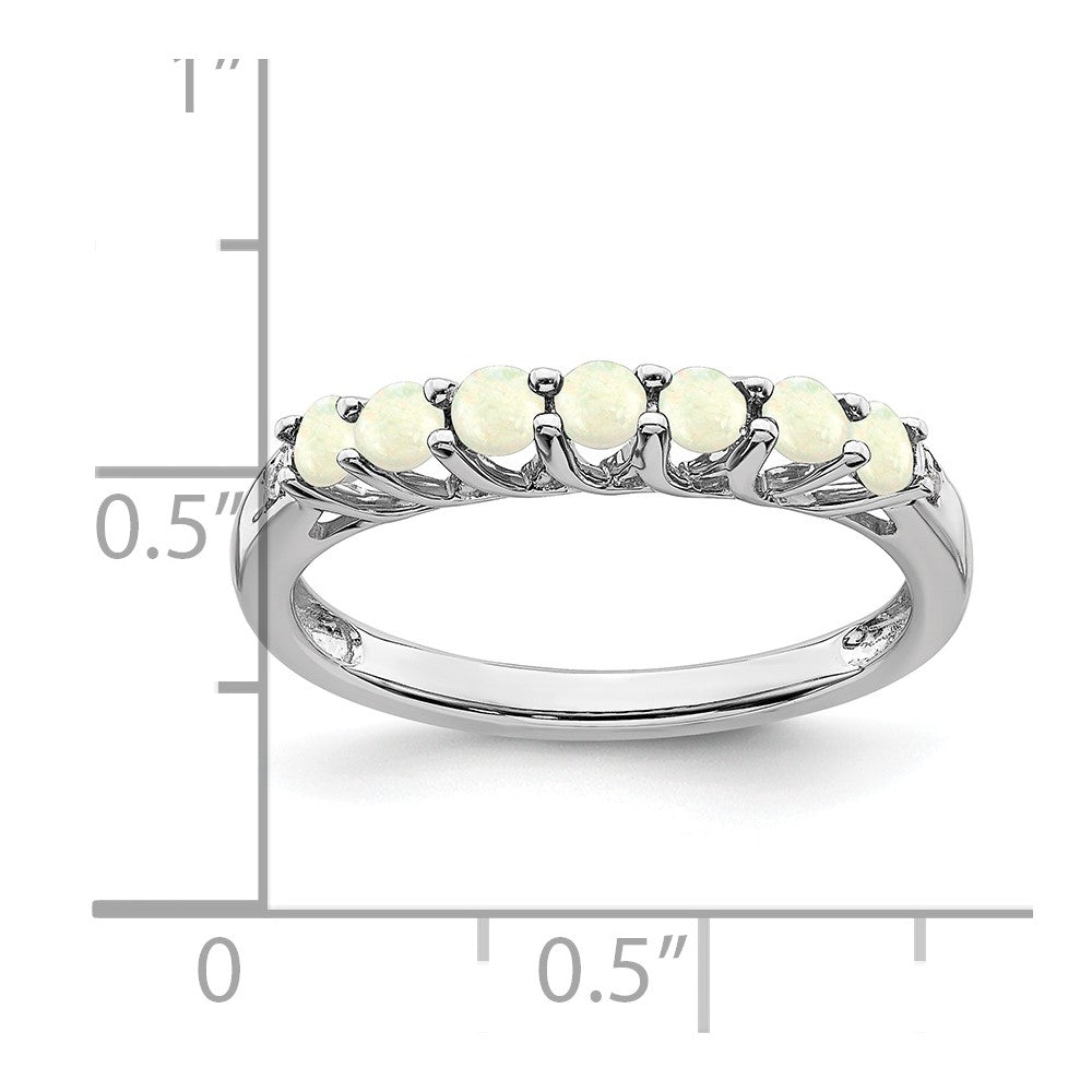 14k White Gold Created Opal and Real Diamond 7-stone Ring