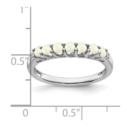 14k White Gold Created Opal and Real Diamond 7-stone Ring