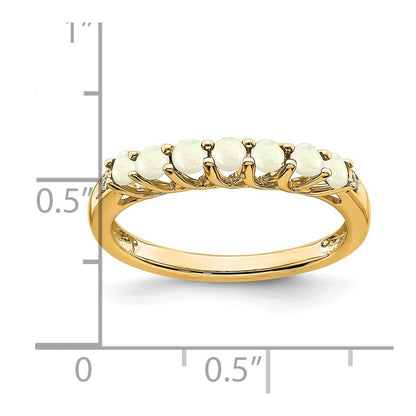 14K Yellow Gold Created Opal and Real Diamond 7-stone Ring